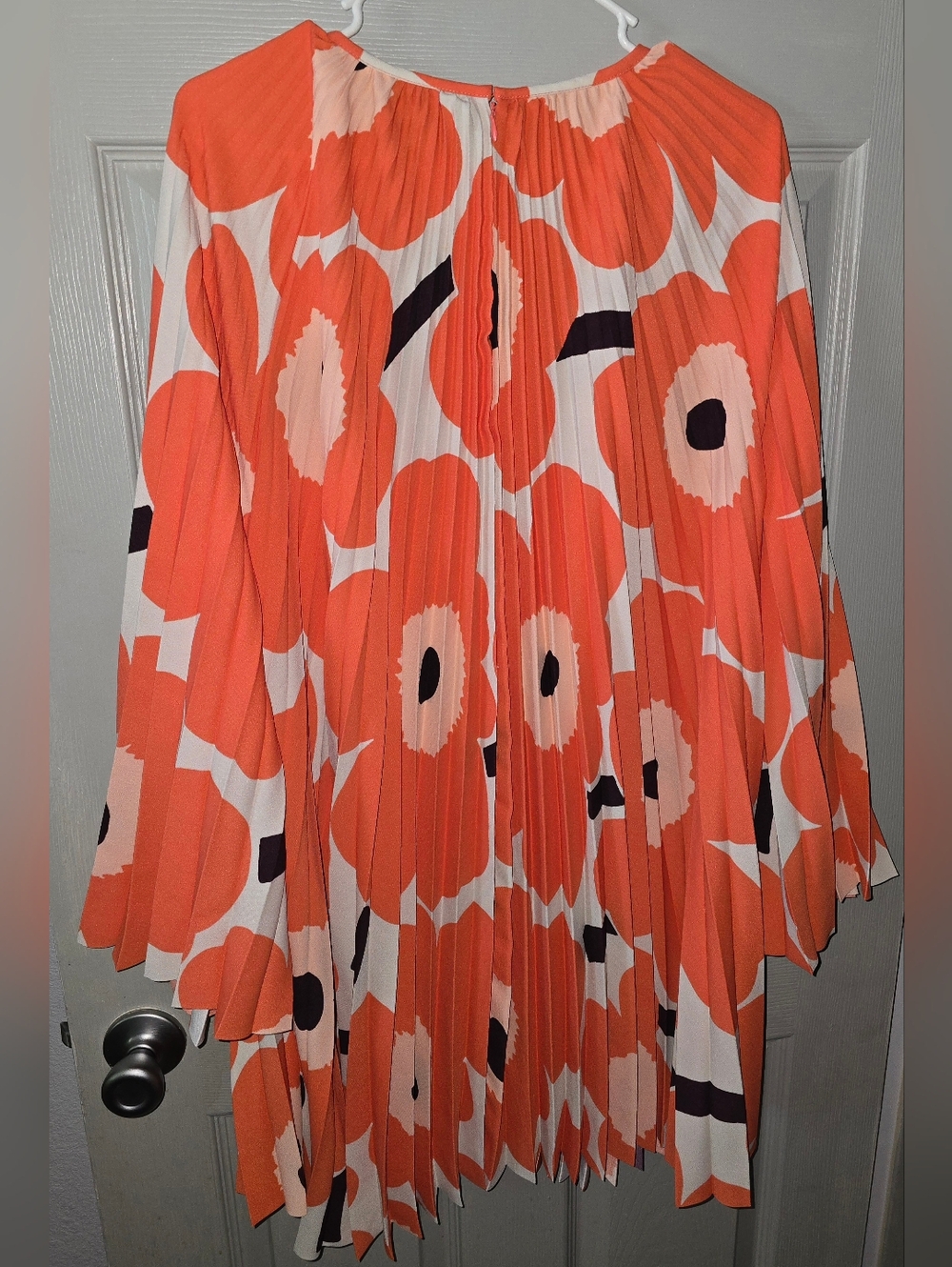 Marimekko Lepatus Unikko Pleated Tunic or Mini Dress Boho Mod Floral Print XL - Picture 7 of 9